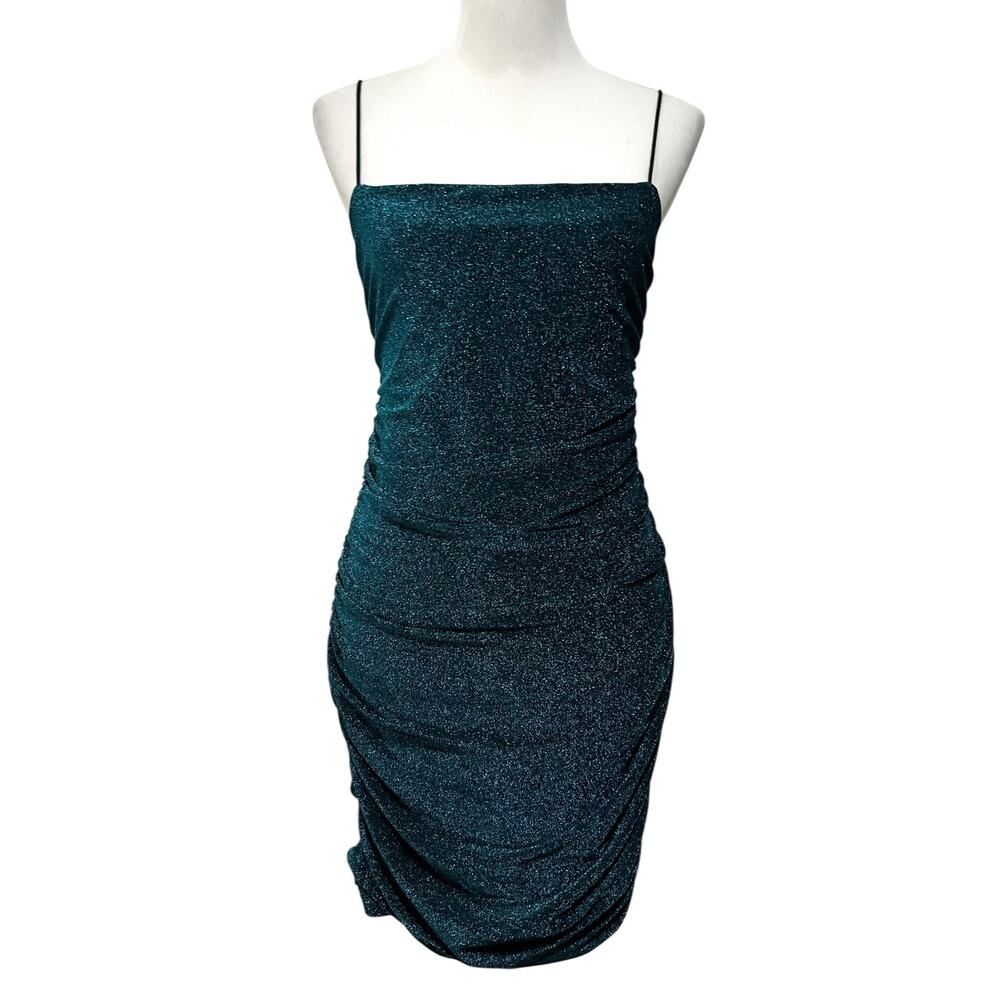 Sparkle Dress Backless Ruched Glitter Bodycon Sexy Mini Stretch Size Large